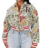 KANSOON Womens Cropped Jacket Varsity Bomber Textured Letterman Patchwork Printed Snap Buttons Jackets Apricot M