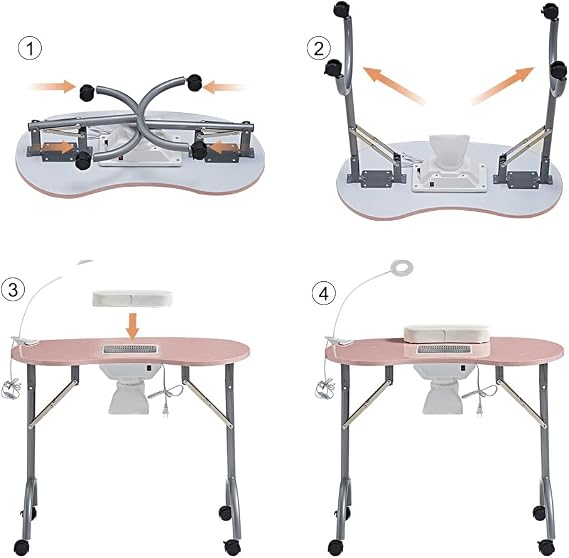 Portable Rolling Nail Table with Dust Collector,Drawer for Manicurists | Foldable Legs,Rolling Mute Wheels,Lamp,Armrest,Carry Bag