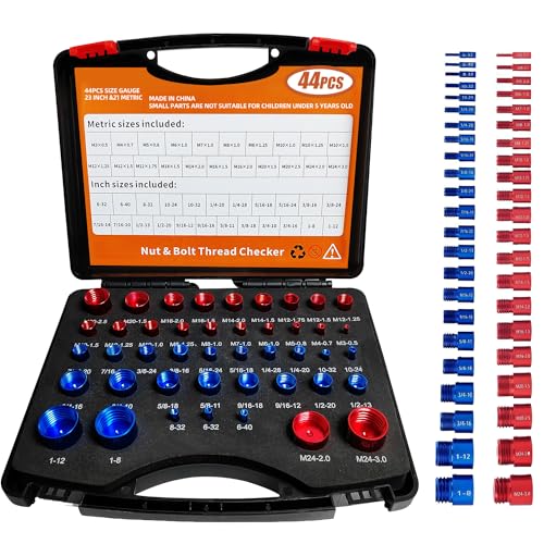 Ottimoor Versatile Nut and Bolt Thread Checker Box Practical Thread Checker Standard and Metric – Compact Bolt and Nut Identifier Gauge Tool Box 44 Male/Female Gauges