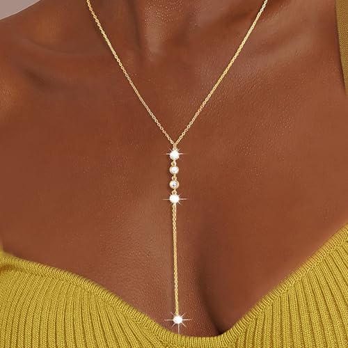 Lariat Gold Necklaces for Women, Dainty 14k Gold Plated Y-Shaped Body Chain Choker Long Necklace Non Tarnish, Layered Necklaces Set Jewelry2