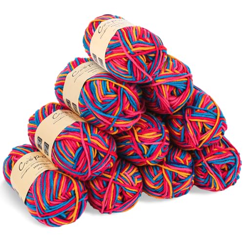 Coopay Wolle zum Häkeln, Farbverlauf Häkelgarn 10x45g, Wolle zum Stricken, Weiche Bunt Milchfaser Baumwolle zum Häkeln, 5-Fädig, Schöne Häkelwolle für Schal, Socken, Babykleidung, Puppe - Buntes Gelb