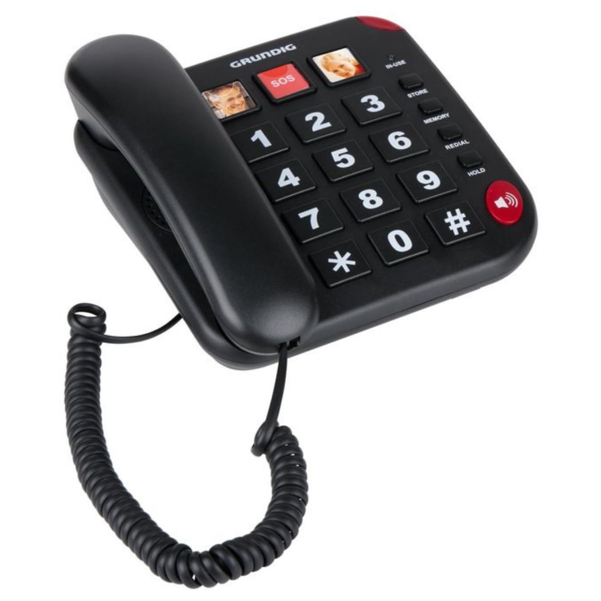 Grundig Telefon Senioren - Festnetztelefon Senioren mit großen Tasten - Seniorentelefon Festnetz mit Foto-Schnelltasten - Telefon Festnetz - Lautsprecher und SOS-Taste - Schwarz