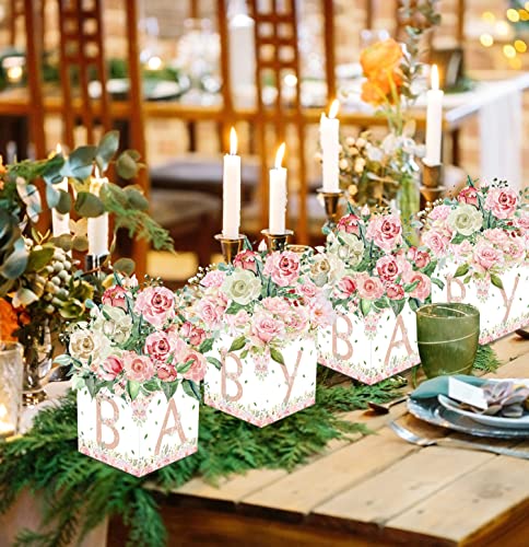 6 Pcs Baby Shower Centerpiece For Girls Pink Floral Box Table Display With Letters Arrangement Favor Block Holder For Baby Shower Gender Reveal Birthday Party #TOP3