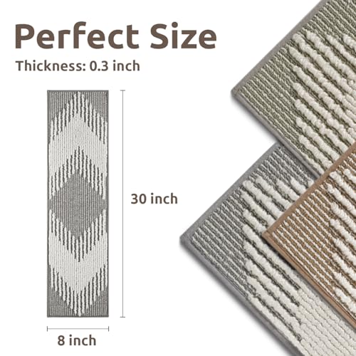 PADOOR 15PC Stair-Treads Non Slip, 3D Peel and Stick Stair Treads for Wooden Steps Indoor, Stair-Carpet Treads Washable Reusable Adhesive Stair-Runner Rugs for Kids and Dogs 8"x30" Grey