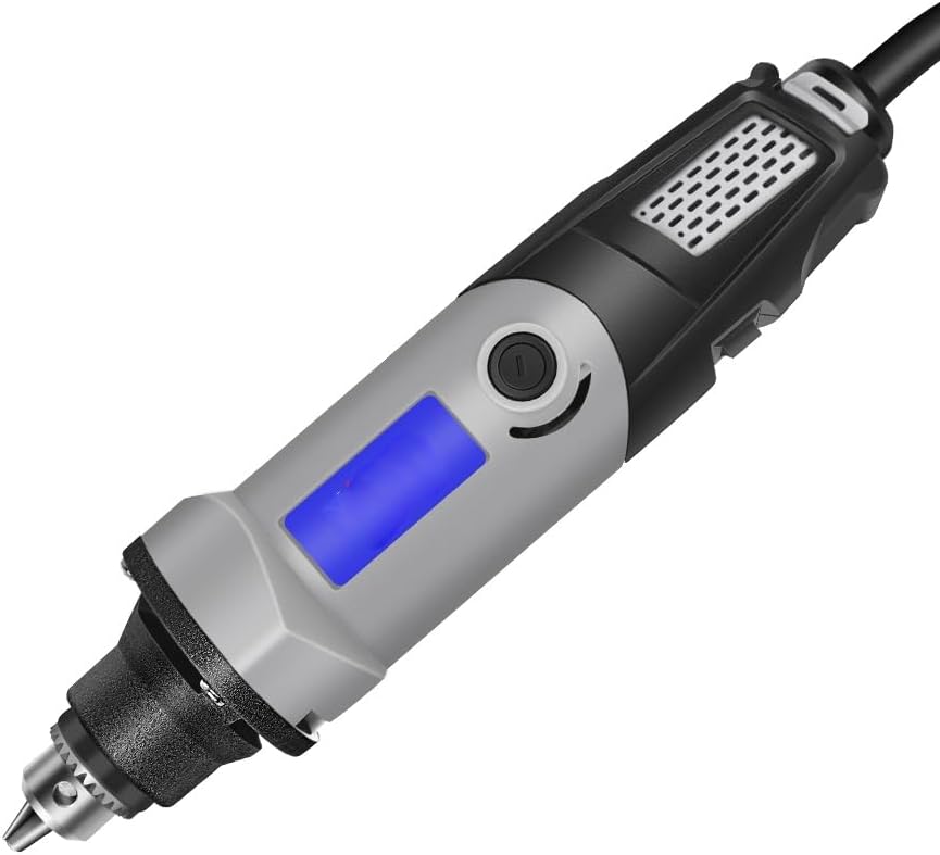 Electric Rotary Tool Kit with LCD Display, 200+ Piece Accessory Set, Variable Speed Mini Grinder with Replaceable Carbon Brushes and Carrying Case