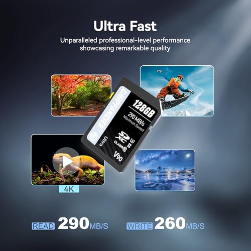 Image of 128GB V90 SD Card SDXC UHS-II V90 Memory Card R290MB /s W290MB /s C10 U3 V90 Full-HD & 8K Video for Professional Photographers & Content Creators DSLR Mirrorless Cameras Black