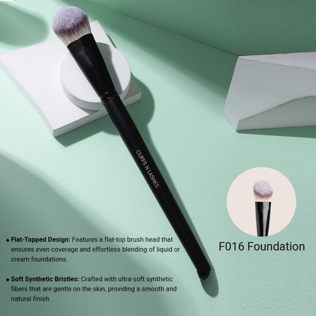 Cuffs N Lashes F016 Foundation Brush | Professional Makeup Brush with Soft Bristles | Handmade in India | Cruelty-Free | Perfect for Seamless Foundation Application - Image 2 thumbnail