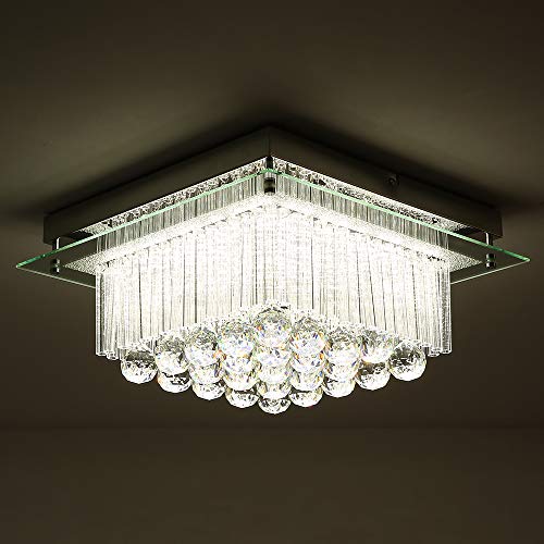 New Arrivals Horisun Modern K9 Crystal Raindrop LED Chandelier Dimmable Flush Mount LED Ceiling Light Fixture, ETL Listed, 2640LM, 4000K Daylight White Pendant Lamp for Dinning Room, Livingroom, Bathroom, Bedroom