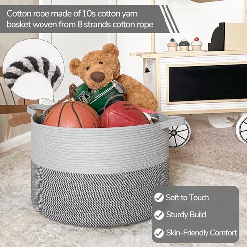 Image of INDRESSME Extra Large Laundry Basket, Cotton Rope Blanket Basket for Nursery Living Room, Decorative Woven Storage Basket with Handles for Dirty Clothes, Toy Bin For Dog Toys, 21.7 x 13.8 inches, Grey
