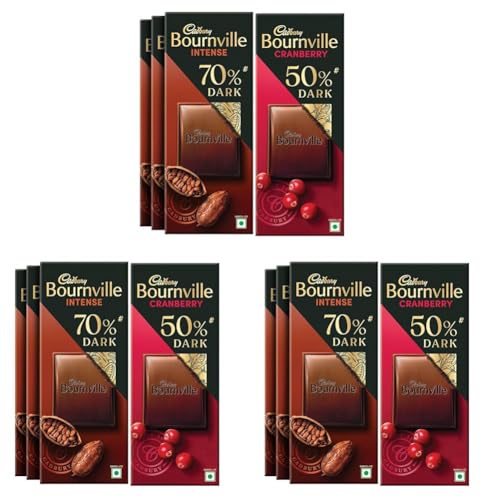 Image of Cadbury Bournville Dark Chocolate Bar Combo (3 x 70% Dark Chocolate Bar 75 g & 1 x Cranberry 78 g) (Pack of 3)