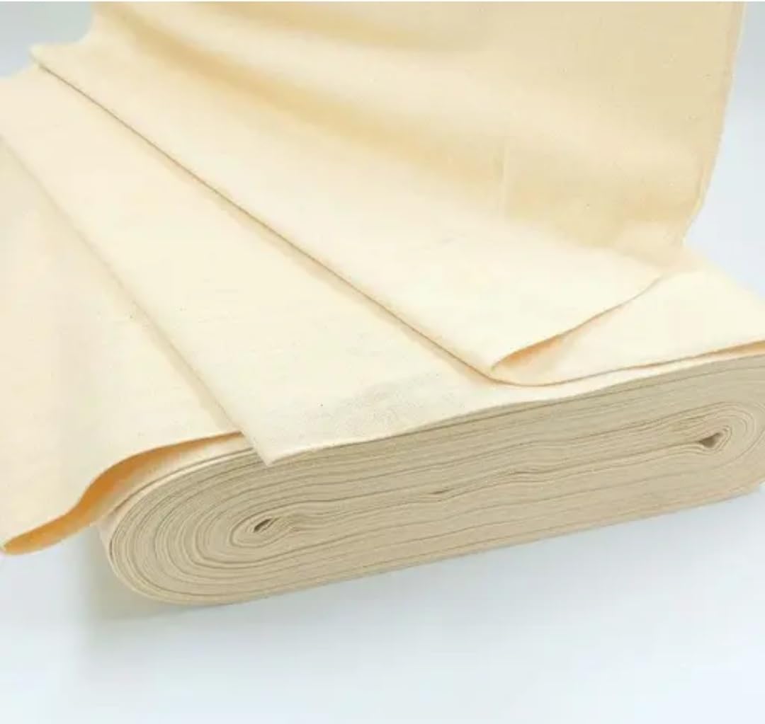 Cotton Canvas Fabric for Embroidery Natural Cream Color, Unbleached Material, 100% Cotton 2 Meters