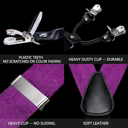 Image of Barry.Wang Men Suspender Set with Necktie Elastic Y Type Heavy Duty 6 Clips Braces Tie Handkerchief Cufflink Pin 6PCS