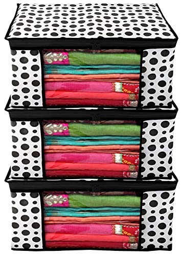 Image of IMMERSE Non-Woven Saree Cover Storage Bag With Transparent Window /Cloth Covers With 2 Premium zip /Saree Organizer for Garment Covers with a capacity of up to 8 sarees (Pack Of 6) (Black Pack of 3)