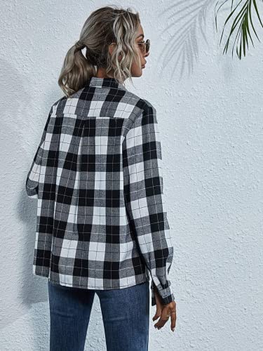 Floerns Women's Casual Long Sleeve Button Down Plaid Shirt Blouse Top2