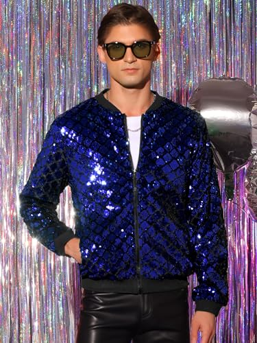 Image of Lars Amadeus Argyle Sequin Bomber Jacket for Men's Party Club Shiny Baseball Varsity Jacket
