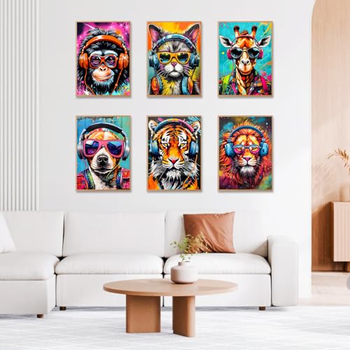 Image of Okarina 6 Pack Paint by Numbers Kit for Adults Beginner, Animals Adult Paint by Number Kits on Canvas Without Frame, Animal DIY Acrylic Oil Painting by Numbers Kits, Perfect for Home Decor 10x14 Inch