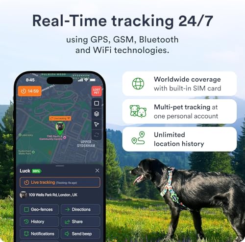 Image of Dog GPS Tracker - Real-Time Location Tracking Device with App - Smart Alerts & Geo-Fence - Collar-Compatible, Waterproof - Long-Life Battery - iOS & Android (12-Mo Subscription Included)