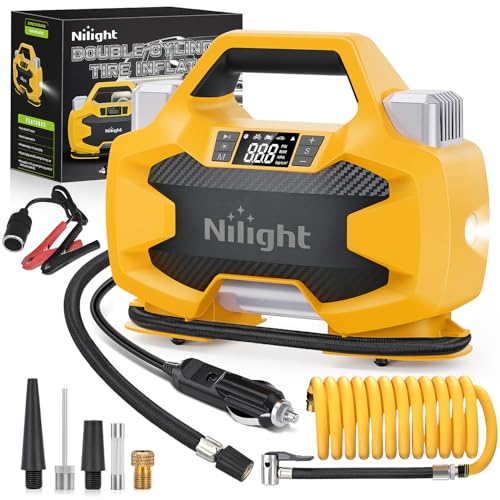 Image of Nilight Portable DC 12V Heavy Duty Tire Inflator Dual Cylinders and Dual Motors Tire Pump 150PSI Air Pumps Auto Shutoff with Screen and LED Light Air Compressor for Pickup Truck ORVs SUVs Cars