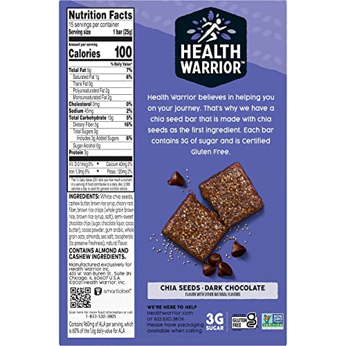 Health Warrior Chia Bars, Dark Chocolate, 15 Bars #TOP3