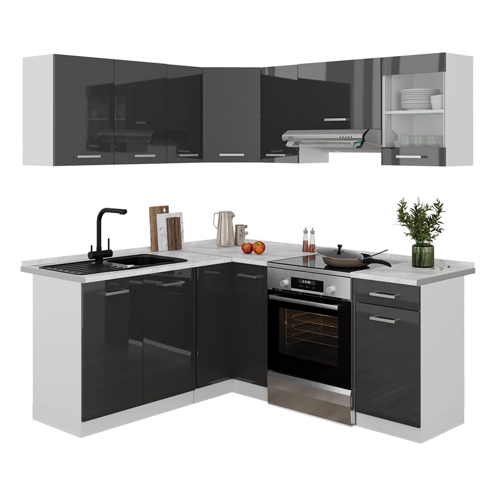 Vicco Cucina angolare completa R-Line, Antracite lucido/Bianco 187 x 167 cm