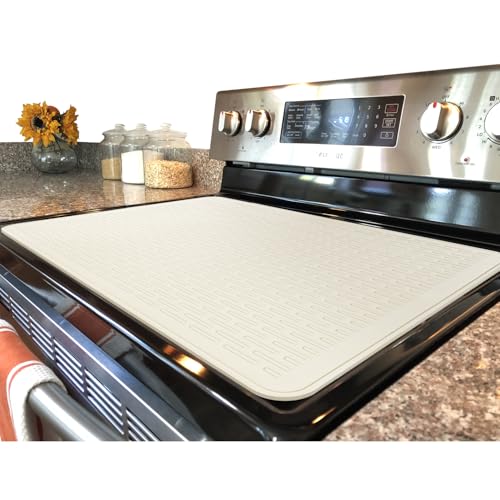 Stove Top Cover for Electric Stove - Silicone Stove Mat for Glass Top, Glass Cooktop Protector, XL Dish Drying Mats For Kitchen,Oven Covers for Electric Stove (Beige,30 x 21)