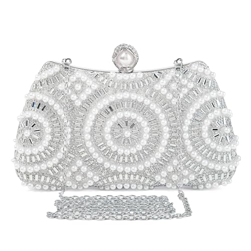 Image of Women's Sparkly Rhinestone Clutch Purse Evening Shoulder Bag | Crystal Glitter Sequin Handbag With Handle & Chain, Convertible Crossbody Bag For Bridal Wedding Party Prom or Formal Events
