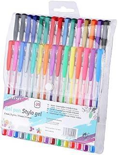 EXERZ colour gel pen set 30pcs - fine ink ballpoint pens, vibrant colour, free flowing, includes glitter pens, neon, metallic and classic shades (30)