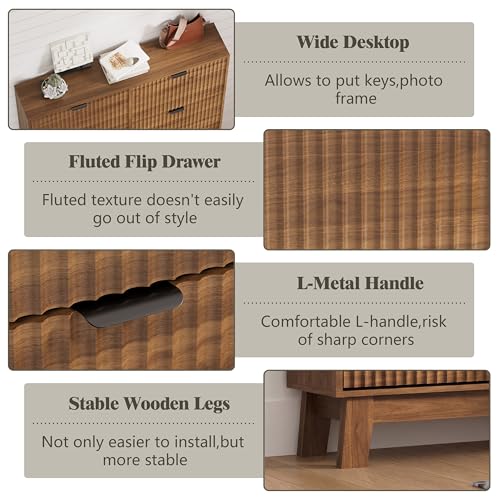 Image of Shoe Cabinet Storage for Entryway with 6 Flip Drawers, Fluted Narrow Shoe Organizer with Wooden Legs, Freestanding Slim Shoe Storage Hidden Shoe Rack Organizer for Front Door Entrance, Walnut