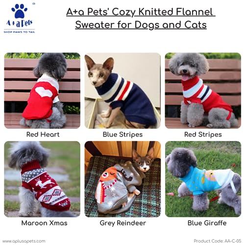 Image of A+a Pets' Cozy Knitted Flannel Sweater - Soft, Warm, Comfortable Fleece, Cold Weather Clothes for Dogs and Cats, S