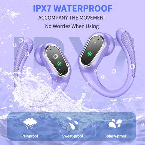 Image of Wireless Earbuds, 2026 Bluetooth 5.4 Headphones Sport, 50Hrs HiFi Stereo Deep Bass Over-Ear buds with ENC Noise Cancelling Mic, IP7 Waterproof & LED Display Earphones with Earhooks for Workout /Running