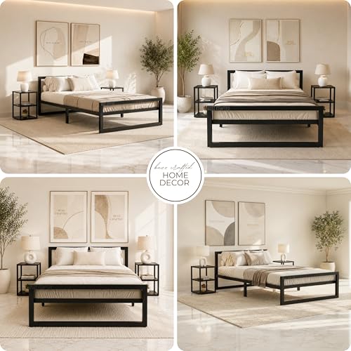 Image of Single Size Metal Bed Frame | SingleSize Metal Bed for Adults | Heavy Duty Iron Bed | Steel Bed Single | Single Metal Cot | Metal Platform Bed | Black MetalBed | No Box Spring Needed | Black