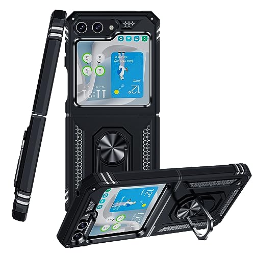 Galaxy Z Flip6 5G 用ケース リング付き PC 対応 落下衝撃吸収 TPU フルプロテクトデザイン スマホケース 耐衝撃 防塵 360度回転 車載ホルダー対応 ギャラクシー ゼット フリップ6 用ケース スタンド機能 落下防止 米軍MIL規