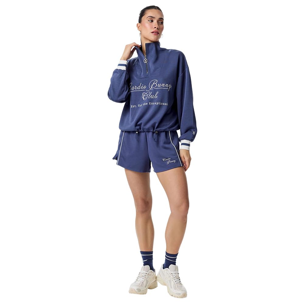 Women's Breathable Stretch Fleece Half Zip Stand Collar Neck Relaxed Fit Sweatshirt, Navy Blue, L-image-21