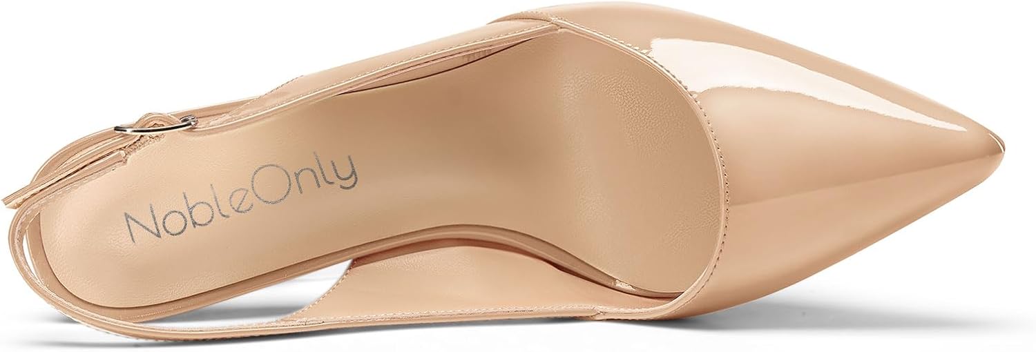 NobleOnly Womens Stiletto High Heel Pointed Toe Slingback Platform Pumps Slip-on Buckle Casual Patent Leather Dress Shoes 3.9 Inches Heels
