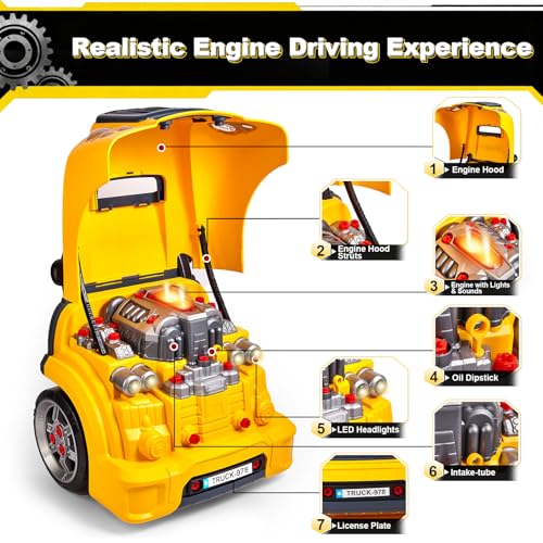 CL FUN Large Truck Engine Toy for Kids: Mechanic Repair Car Kit for Toddlers - Interactive Workshop Set Take Apart Motor Vehicle with Light and Sound for Boys Children 3+ Years Old — view 2