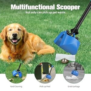 32″ Pooper Scooper for Dogs and Cats – Portable Dog Poop Scooper with Foldable Long Handle, includes Bag and Attachment – Ideal for Large & Small Dogs (Blue)
