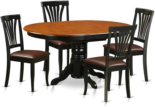 East West Furniture AVON5-BLK-LC - Juego de mesa de comedor de 5 piezas para 4 personas, incluye una mesa de cocina ovalada con hoja de mariposa y 4
