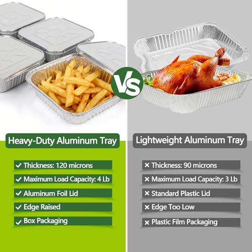 Image of Thickened 20 Pack Heavy Duty Aluminum Pans with Lids, 8x8 Square Disposable Aluminum Baking Pans, Small Foil Pans with lids for Cooking, Meal Prep, Catering, Events, Carton Packaging