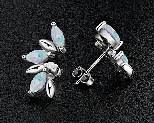 YUNKAI Opal Stud Earrings for Women Sterling Silver Hypoallergenic, Marquise Cut Opal Earring, October Birthstone Jewelry Gifts for Birthday Christmas, Present for Mom Wife2