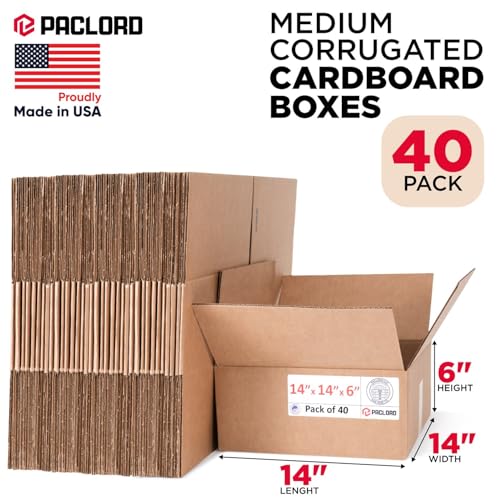 Image of Medium Cardboard Boxes 14 inchL x 14 inchW x 6 inchH (Pack of 40) - USA-Made Packing Boxes for Moving, Shipping, or Storage - USPS, UPS, FedEx Approved - Professional Packing Supplies for Moving | USA-Made Packing Boxes for Moving, Shipping, or Storage - USPS, UPS, FedEx Approved - Professional Packing Supplies