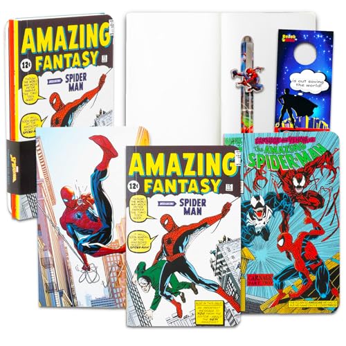 Spiderman Mini Journal Set - Spiderman Stationery Bundle of 3 Pocket Size Journals, Spiderman Pen and More | Spiderman School and Office Supplies