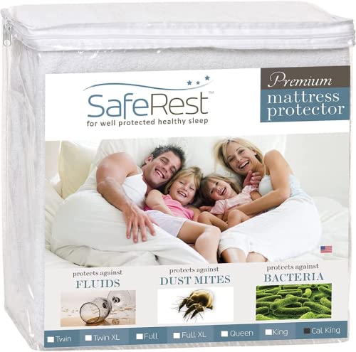 Image of SafeRest Mattress Protector - California King Size Cotton Terry Waterproof Mattress Protector and Cover, Breathable Fitted Mattress Protector with Stretchable Pockets