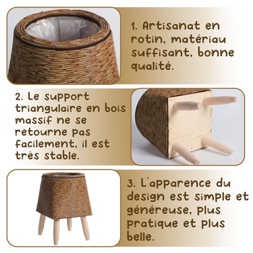 Pot de fleurs tissé avec poignées, panier de rangement polyvalent - 6