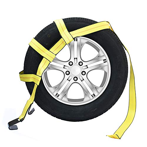 Robbor Tow Dolly Basket Straps with Flat Hook for Small to Medium Size Tires Over-The-Wheel Tie Down Bonnet Wheel Net