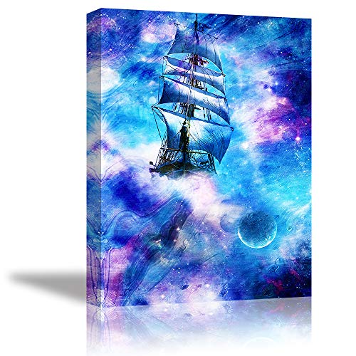 Abstract Canvas Wall Art Boat Sailing in Blue Sky Painting Sailboat Wall Decor Fantastic Print Home Decoration (Waterproof, Ready to Hang)