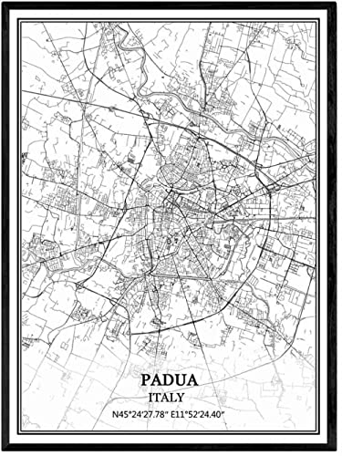 Cuadro Sobre Lienzo, Padua Italia Mapa Imágenes De Pared Impresiones Carteles Blanco Negro Pinturas Arte Rectángulo Pop Murales Obras De Arte Para La Decoración Del Hogar, 50X70Cm / 19.68X27.55 In