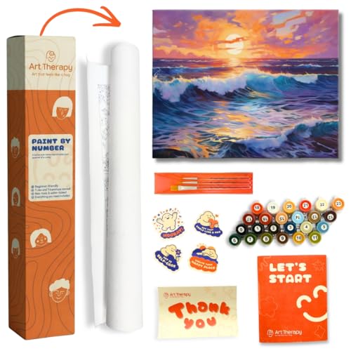 Image of Art Therapy Pcn13 Linen Canvas DIY Paint by Number Kit 15 x 20 Inch for Adults and Kids with 2 Set of Acrylic Oil Painting Colors and Brushes for Stress Relief, Relaxation & Home Decoration (Shores)
