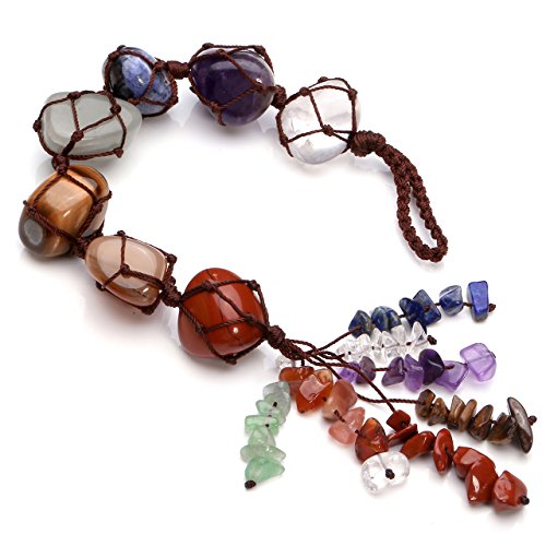 Jovivi Chakra Stones Set, 7 Chakras Healing Crystals Wall Hanger Tumbled Gemstones Tassel