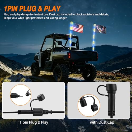 Image of Nilight LED Whip Light 2PC 6FT Spiral RGB Antenna Whips with Spring Base, App /Remote Control DIY Chasing Patterns Brake & Reverse Turn Signal Lights for Side by Side ATV UTV RZR Can-Am Buggy Jeep