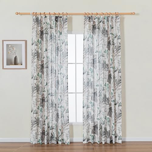 Image of MYSKY HOME Floral Curtains 90 Inch Length Light Filtering Two Pages Pinch Pleated Curtains for Living Room Flower Printed Privacy Protect Drapes Set 2 Panels,Brown and Natural